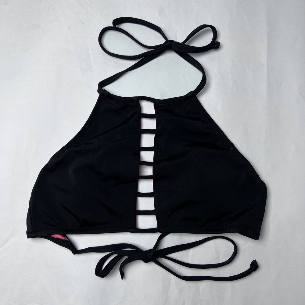 Pink Victoria's Secret Swimsuit Top Black with Pads Halter Small
